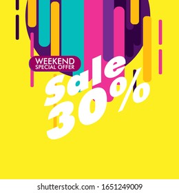 sale 30%, beautiful greeting card background or template banner with colour for sport theme. vector design illustration