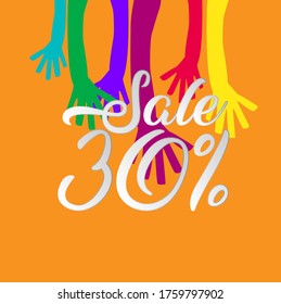 sale 30%, beautiful template banner with youth theme. vector design illustration, graphics elements for t-shirts, the sign, badge or greeting card and background photo booth