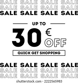 Sale up to 30 Euro off Shopping day Poster or banner with gift box. Sales banner template design for social media and website. Special Offer Sale campaign or promotion. Quick get a Discount.