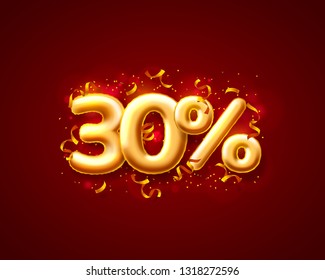 Sale 30 off ballon number on the red background. Vector illustration