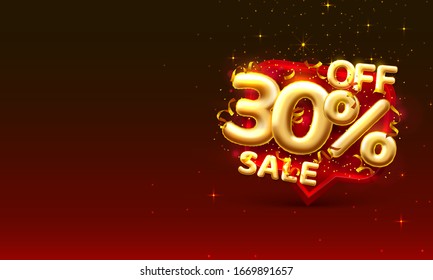 Sale 30 off ballon number on the red background. Vector illustration