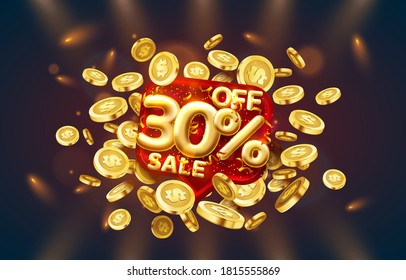 Sale 30 off ballon number on the red background. Vector illustration