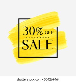 Sale 30% Off sign text over textured brush painted watercolor abstract background vector illustration. Perfect design for sale banner. 