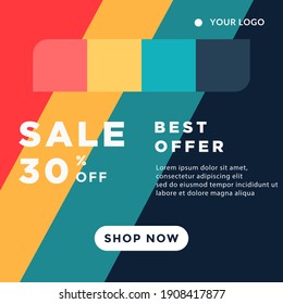 Verkaufen Sie 30 % Rabatt auf einfaches, farbiges Design, Design-Banner für Social Media-Post-Vorlagen.