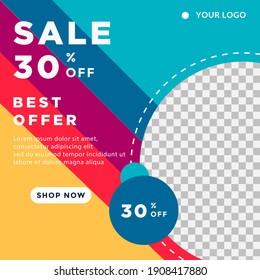 Sale 30% off simple colored design, social media post template design concept banner.