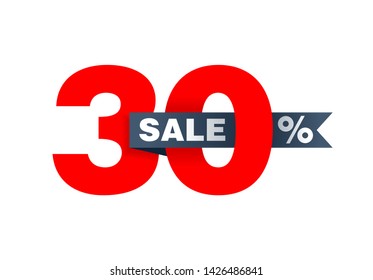 Sale 30% off special offer sticker - isolated digits with ribbon - vector trade marketing element