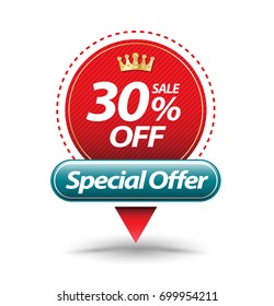 Sale 30% off special offer banner design over a white background. Vector illustration for  promotion illustration.