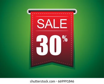 Sale 30% off Tag Red Ribbon with green Background