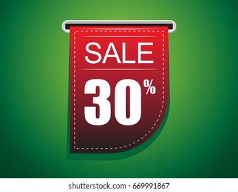 Sale 30% off Tag Red Ribbon with green Background