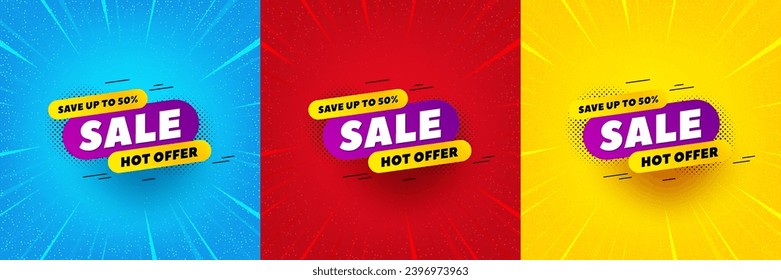 Sale 30 percent off banner. Sunburst offer banner, flyer or poster. Discount sticker shape. Hot offer icon. Sale promo event banner. Starburst pop art coupon. Special deal. Vector