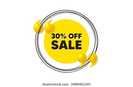 Sale 30 percent off discount. Hand drawn round frame banner. Promotion price offer sign. Retail badge symbol. Sale message. 3d quotation yellow banner. Text balloon. Vector