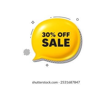 Sale 30 percent off discount. Comic speech bubble 3d icon. Promotion price offer sign. Retail badge symbol. Sale chat offer. Speech bubble comic banner. Discount balloon. Vector