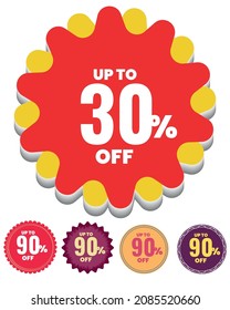 Sale up to 30 percent off the tag in high-quality vector file, sale label symbol for shopping mall, 30% sale promotion 5 round icons for your sell offer.  