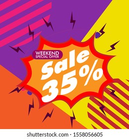 sale 35%, beautiful greeting card background or template banner with comic theme. vector design illustration