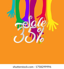 sale 35%, beautiful template banner with youth theme. vector design illustration, graphics elements for t-shirts, the sign, badge or greeting card and background photo booth
