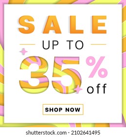 Sale up to 35% off Promotion Discount Online Shopping Abstract Pink Yellow Orange Mountain Geography Contour Map 3D Layer Cutout Paper Card Advertising Web Banner Marketing