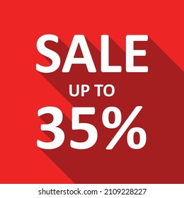 Sale up to 35%  white text on a red background
