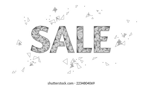 Sale 3D banner technology design. Low poly polygonal shape letter online discount. Advertising web mobile app social media shopping offer vector illustration