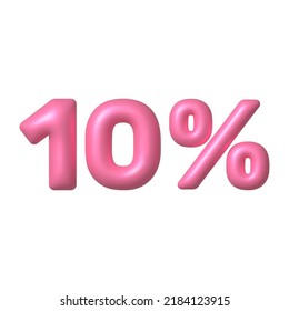 Sale 3D icon. Pink glossy 10 percent discount vector sign. 3d realistic design element. Vector illustration.