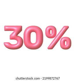 Sale 3D icon. Pink glossy 30 percent discount vector sign. 3d realistic design element. vector illustration.