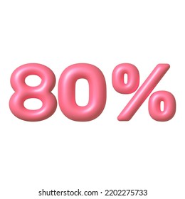 Sale 3D icon. Pink glossy 80 percent discount vector sign. 3d realistic design element. vector illustration.