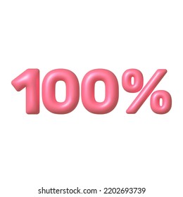 Sale 3D icon. Pink glossy 100 percent discount vector sign. 3d realistic design element. vector illustration.