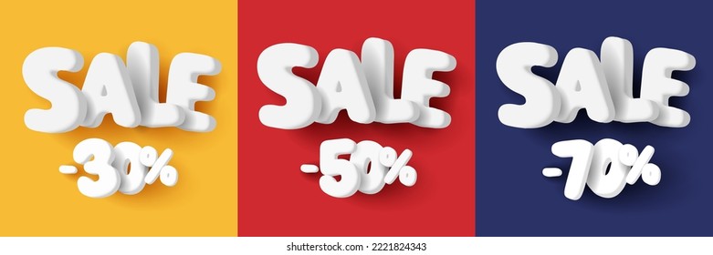 Sale 3d letters rounded with percent off discount, render cartoon label