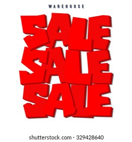 Sale. 3D red text SALE in three rows isolated with shadow on the white background. Typography Vector Background. Easy paste to any background. 