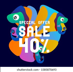 sale 40%, beautiful greeting card background or template banner with colorful ocean theme. design vector illustration