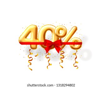 Sale 40 off ballon number on the white background. Vector illustration