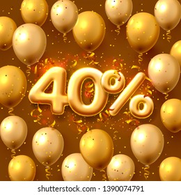 Sale 40 off ballon number on the red background. Vector illustration