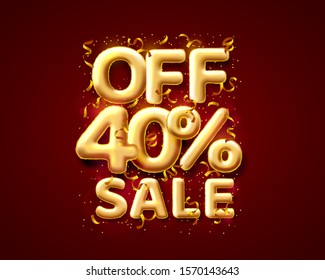 Sale 40 off ballon number on the red background. Vector illustration