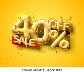 Sale 40 off ballon number on the yellow background. Vector illustration