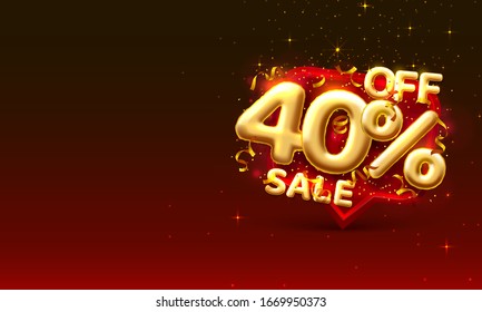 Sale 40 off ballon number on the red background. Vector illustration