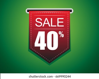 Sale 40% off Tag Red Ribbon with green Background