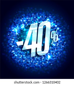 Sale up to 40% off, vector banner with sparkles backdrop