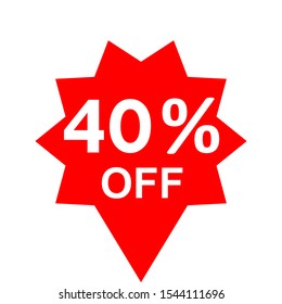 Sale - 40 percent off - red tag isolated - vector illustration