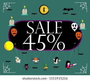 sale 45%, beautiful greeting card background or banner with halloween theme. vector design 