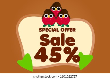 sale 45%, beautiful greeting card background or template banner with cute animal character theme. vector design illustration