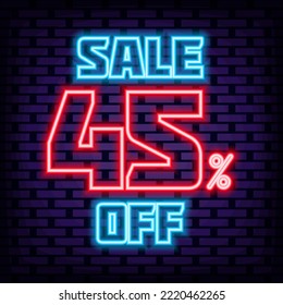 Sale 45% off Neon Sign Vector. Neon script. Night advensing. Isolated on black background. Vector Illustration