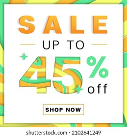 Sale up to 45% off Promotion Discount Online Shopping Abstract Green Yellow Orange Mountain Geography Contour Map 3D Layer Cutout Paper Card Advertising Web Banner Marketing