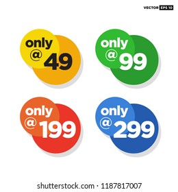 Sale 49 99 199 and 299 Only Offer Badge Sticker Design in Flat Style