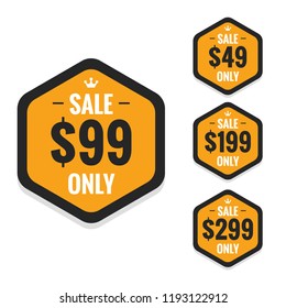 Sale 49 99 199 and 299 Only Offer Badge Sticker Design in Flat Style