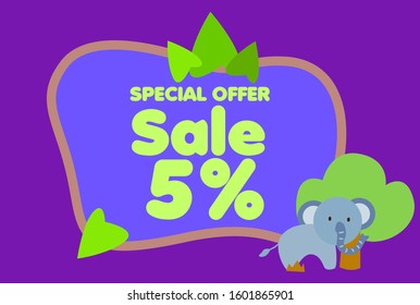 sale 5, beautiful greeting card background or template banner with cute animal character theme. vector design illustration