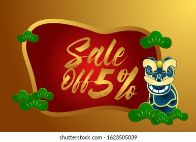 sale 5%, beautiful greeting card background or template banner with chinese theme. vector design illustration