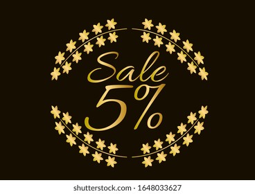 sale 5%, beautiful greeting card background or template banner with golden text theme. vector design illustration