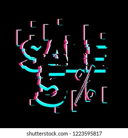sale 5%, creative greeting card or label with glitch theme on black background vector design illustration, it can use for label, logo, sign, sticker or printing for t-shirt.