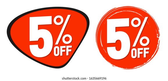 Sale 5% off banners, discount tags design template, extra promo, app icons, vector illustration