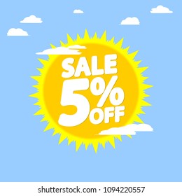 Sale 5% off tag, discount banner design template, vector illustration
