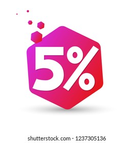 Sale 5% off tag, discount banner design template, vector illustration